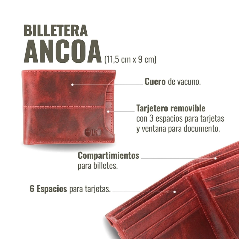 BILLETERA DE CUERO CON TARJETERO REMOVIBLE OLKI ANCOA - ROJO - 7