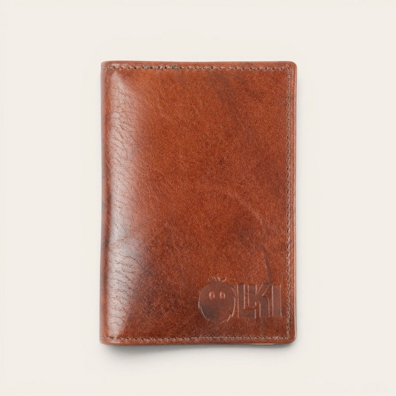 BILLETERA TARJETERO DE CUERO SLIMWALLET OLKI TINGUIRIRICA - CASTAÑO - 1