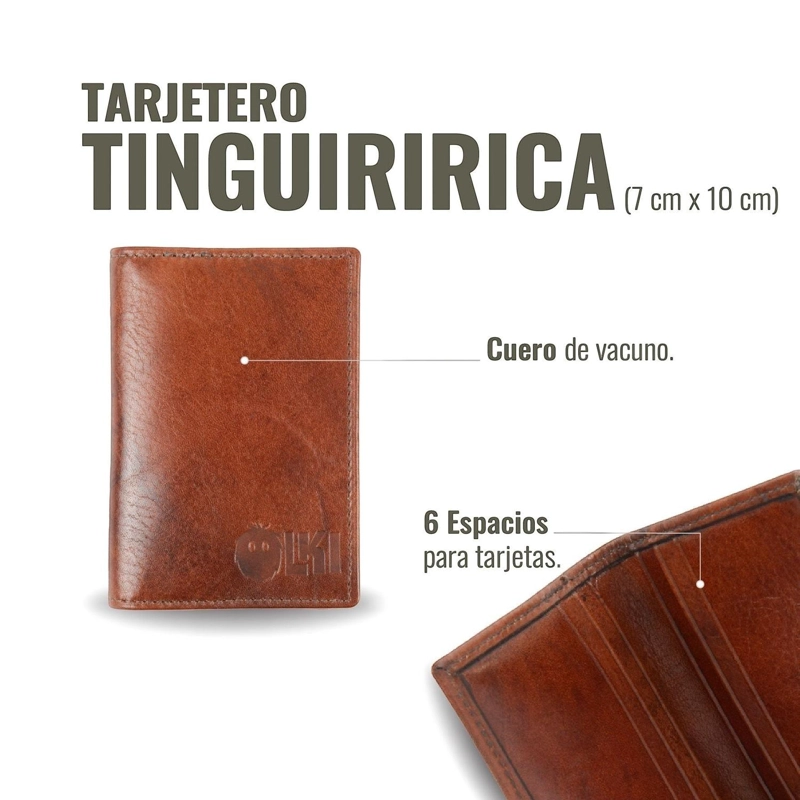 BILLETERA TARJETERO DE CUERO SLIMWALLET OLKI TINGUIRIRICA - CASTAÑO - 5