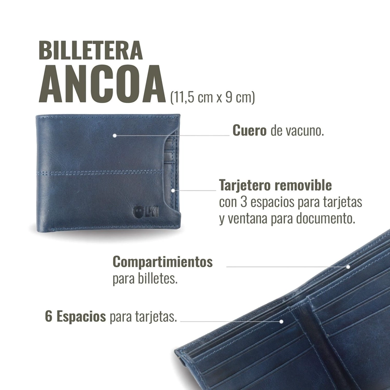 BILLETERA DE CUERO CON TARJETERO REMOVIBLE OLKI ANCOA - AZUL - 7