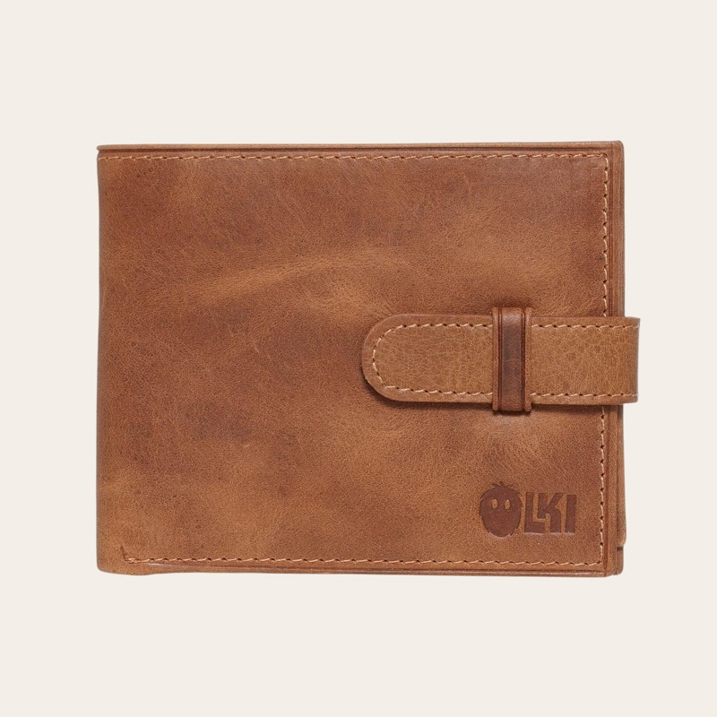 BILLETERA DE CUERO CON PASADOR OLKI LONTUE - CAFE - 1
