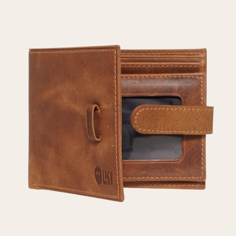 BILLETERA DE CUERO CON PASADOR OLKI LONTUE - CAFE - 3