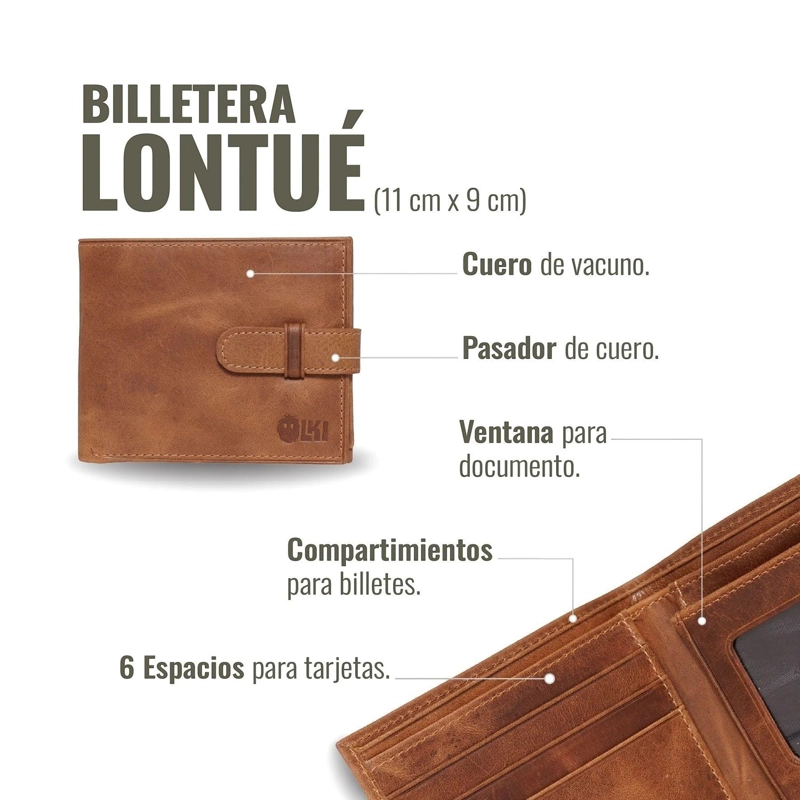 BILLETERA DE CUERO CON PASADOR OLKI LONTUE - CAFE - 7