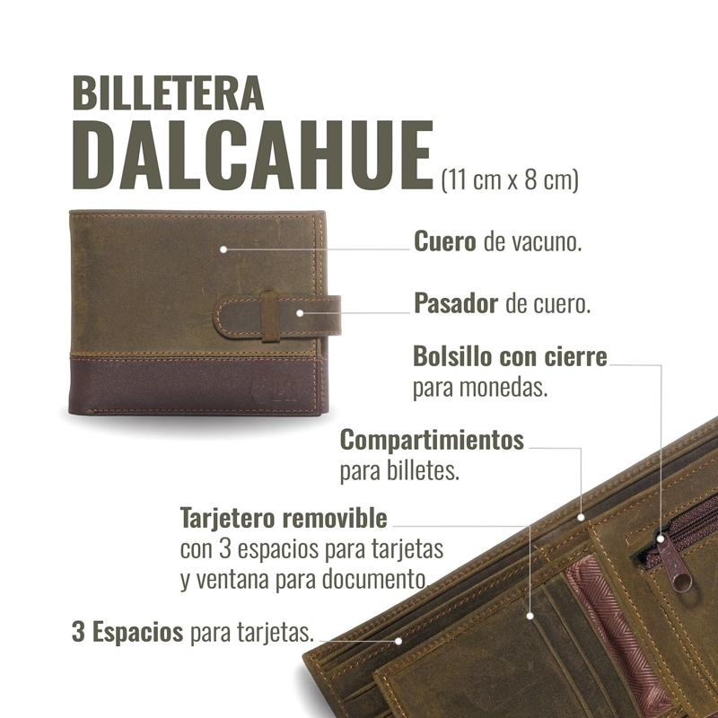BILLETERA DE CUERO GENUINO CON PASADOR OLKI DALCAHUE - VERDE - 7