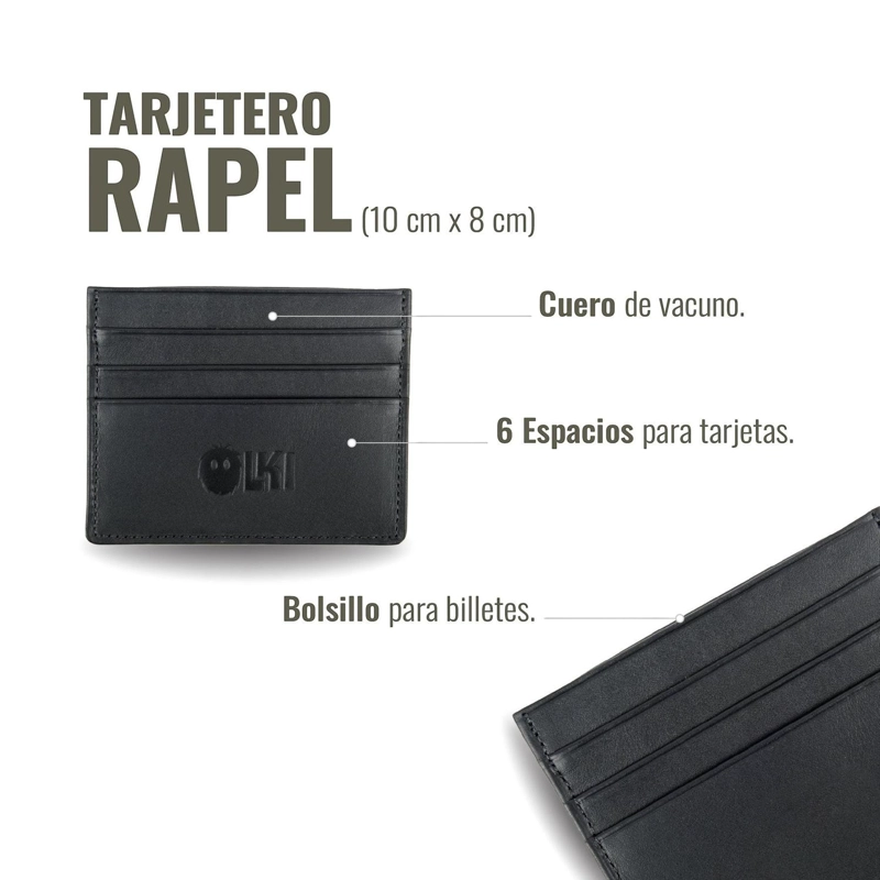 BILLETERA TARJETERO DE CUERO OLKI RAPEL - NEGRO - 5