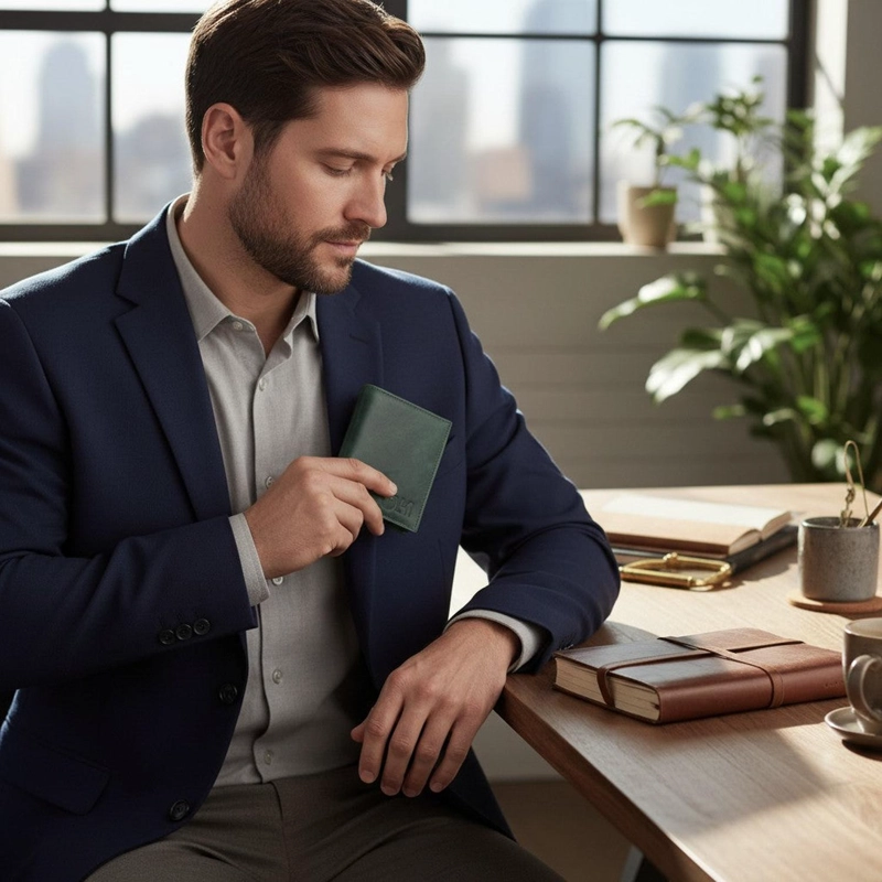 BILLETERA DE CUERO SLIMWALLET OLKI MAULE - VERDE - 2