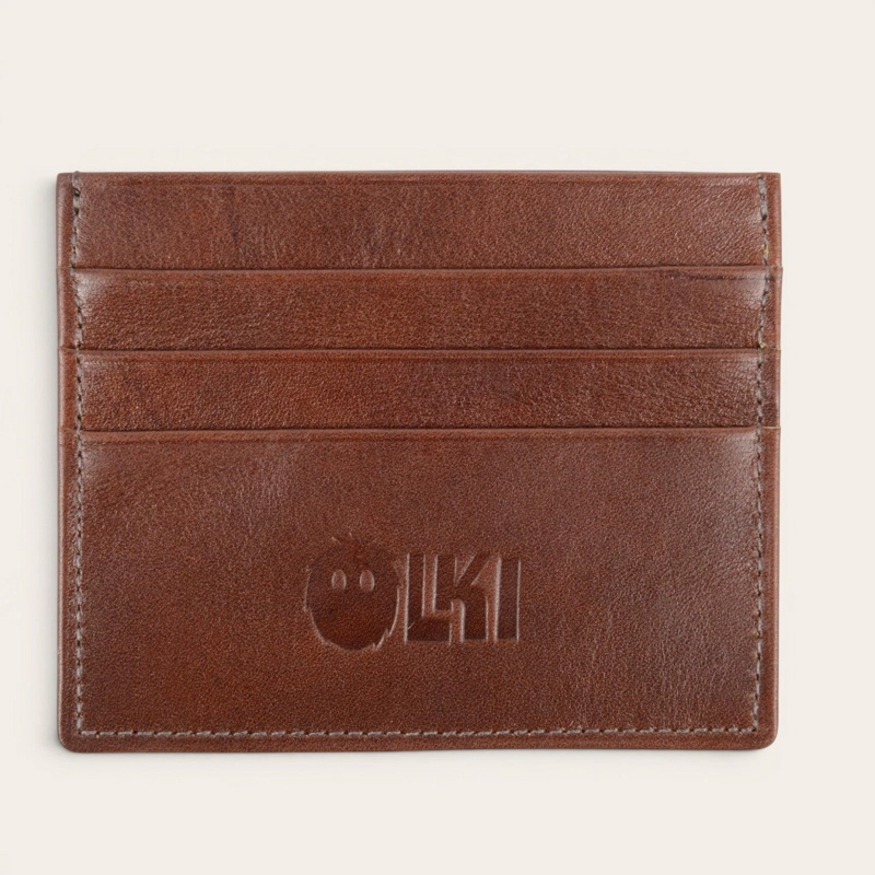 BILLETERA TARJETERO DE CUERO OLKI RAPEL - CASTAÑO - 1