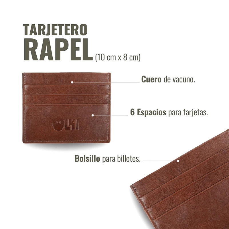 BILLETERA TARJETERO DE CUERO OLKI RAPEL - CASTAÑO - 5