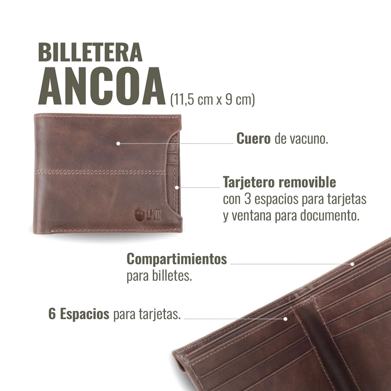 BILLETERA DE CUERO CON TARJETERO REMOVIBLE OLKI ANCOA - CAFE  OSCURO - 7