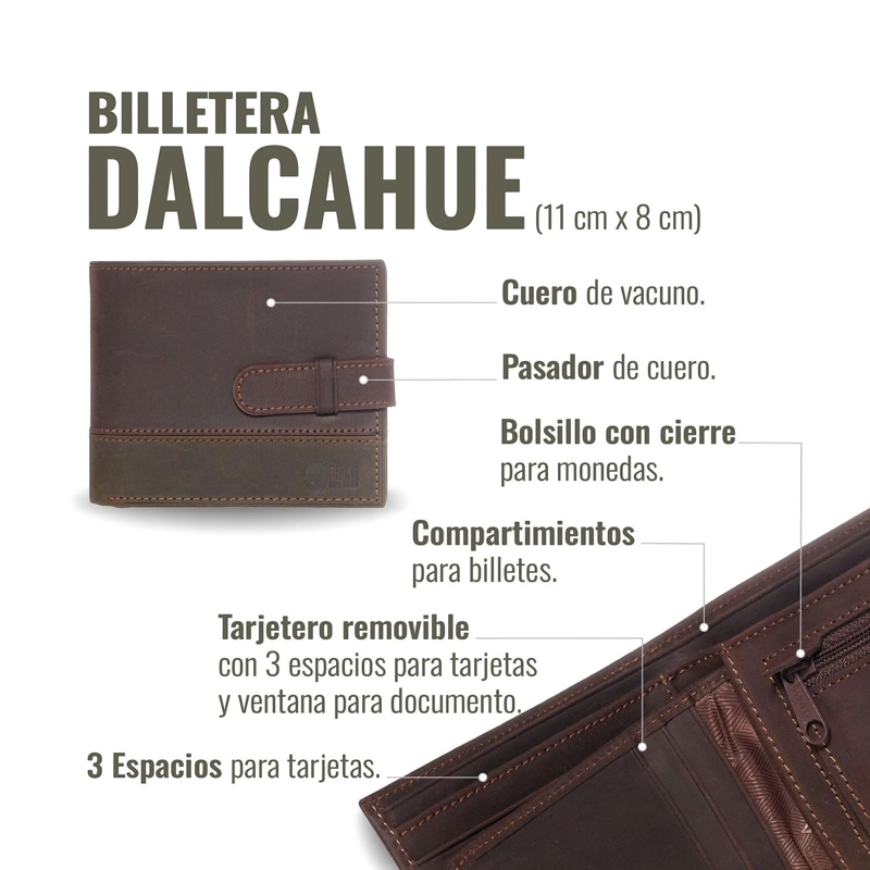 BILLETERA DE CUERO GENUINO CON PASADOR OLKI DALCAHUE - CAFE  OSCURO - 7