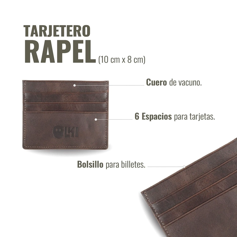 BILLETERA TARJETERO DE CUERO OLKI RAPEL - CAFE  OSCURO - 5