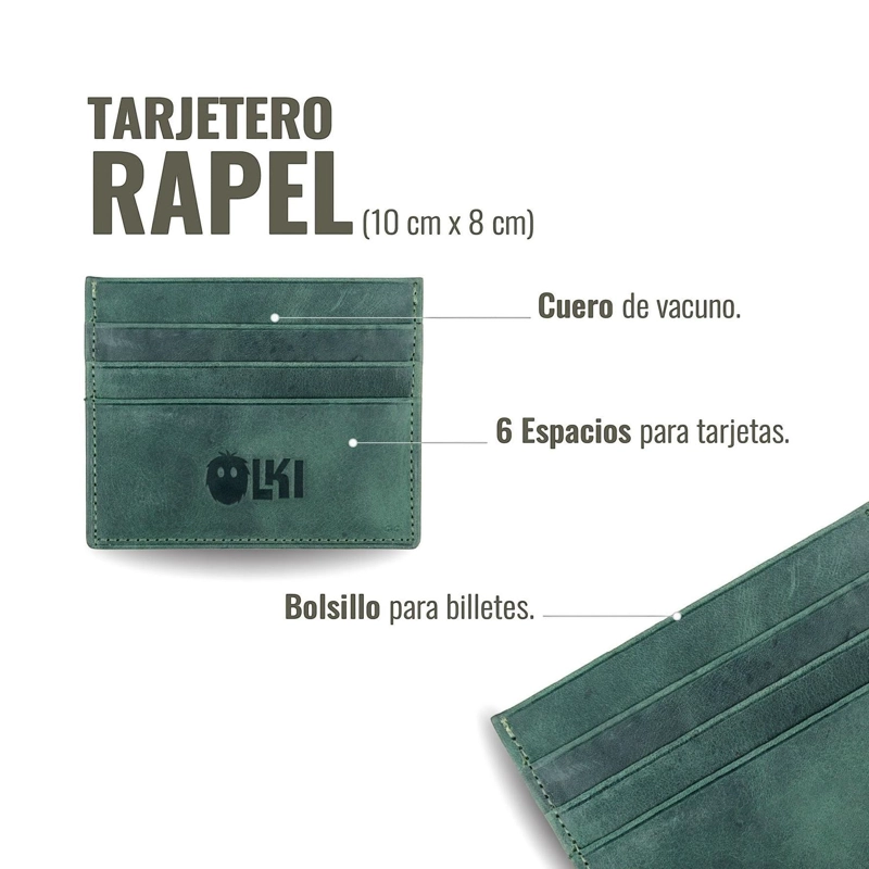 BILLETERA TARJETERO DE CUERO OLKI RAPEL - VERDE - 5