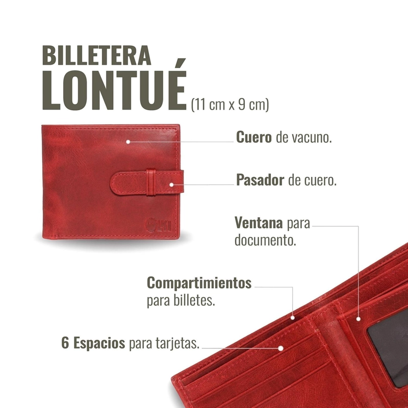 BILLETERA DE CUERO CON PASADOR OLKI LONTUE - ROJO - 7