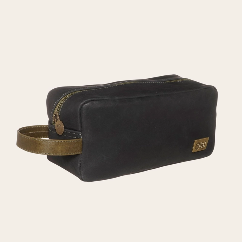 NECESER ESTUCHE DE CUERO UNISEX LOA OLKI - NEGRO CON VERDE - 1