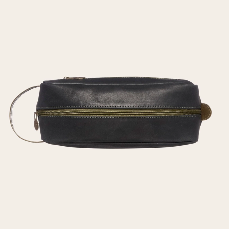 NECESER ESTUCHE DE CUERO UNISEX LOA OLKI - NEGRO CON VERDE - 4