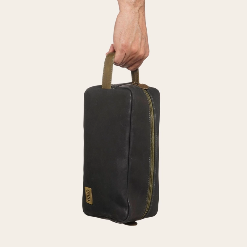 NECESER ESTUCHE DE CUERO UNISEX LOA OLKI - NEGRO CON VERDE - 6
