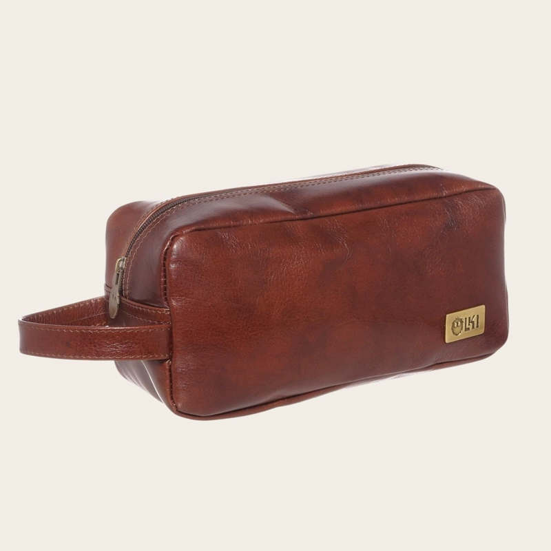 NECESER ESTUCHE DE CUERO UNISEX LOA OLKI - CASTAÑO - 1