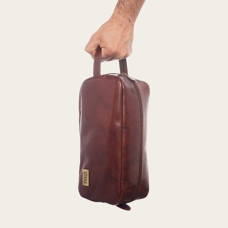 NECESER ESTUCHE DE CUERO UNISEX LOA OLKI - CASTAÑO - 6