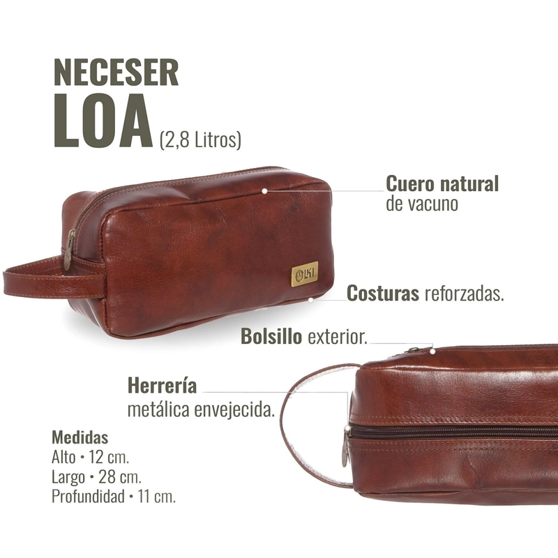 NECESER ESTUCHE DE CUERO UNISEX LOA OLKI - CASTAÑO - 7