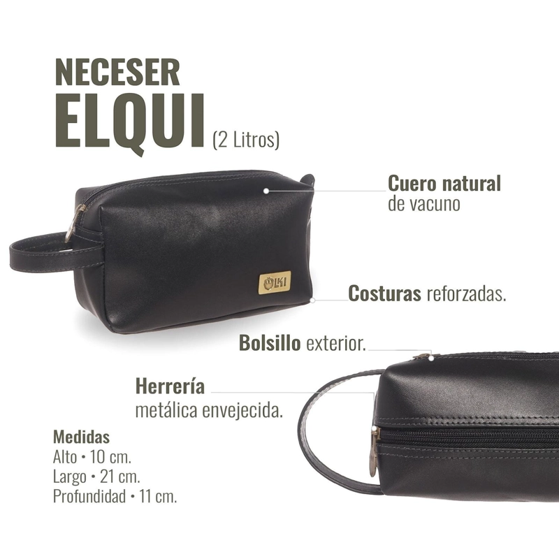 NECESER ESTUCHE DE CUERO GENUINO ELQUI OLKI - NEGRO - 7