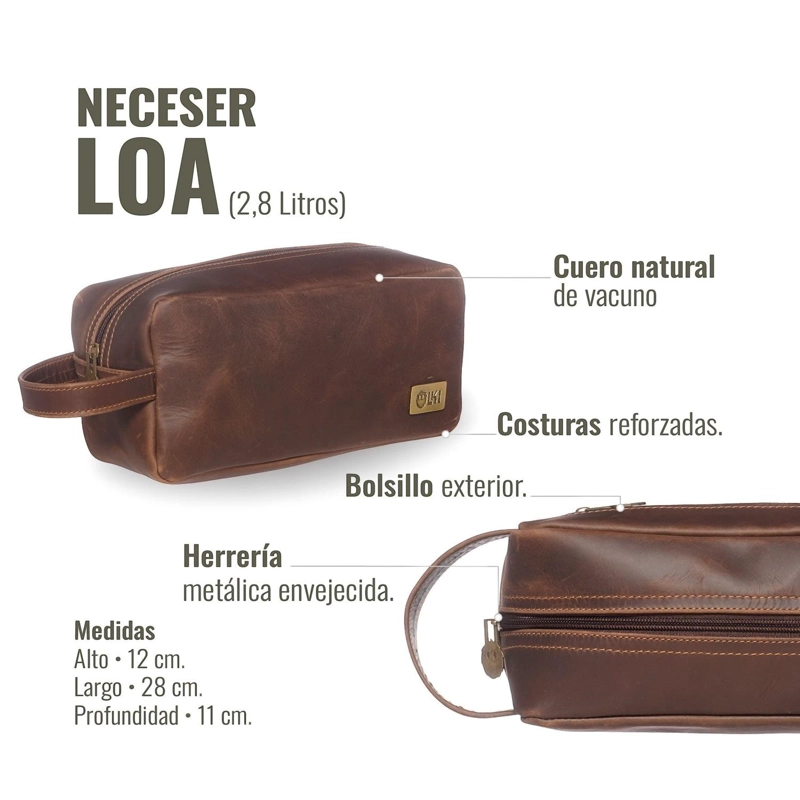 NECESER ESTUCHE DE CUERO UNISEX LOA OLKI - CAFE  OSCURO - 7