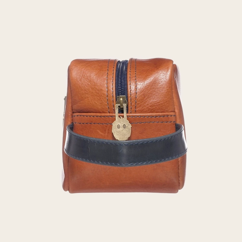 NECESER ESTUCHE DE CUERO UNISEX LOA OLKI - TOSTADO CON AZUL - 3