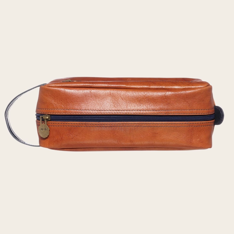 NECESER ESTUCHE DE CUERO UNISEX LOA OLKI - TOSTADO CON AZUL - 4
