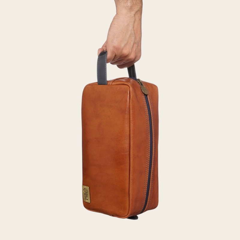 NECESER ESTUCHE DE CUERO UNISEX LOA OLKI - TOSTADO CON AZUL - 6