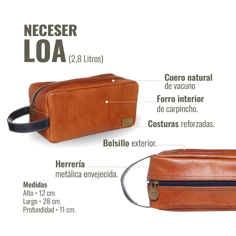NECESER ESTUCHE DE CUERO UNISEX LOA OLKI - TOSTADO CON AZUL - 7