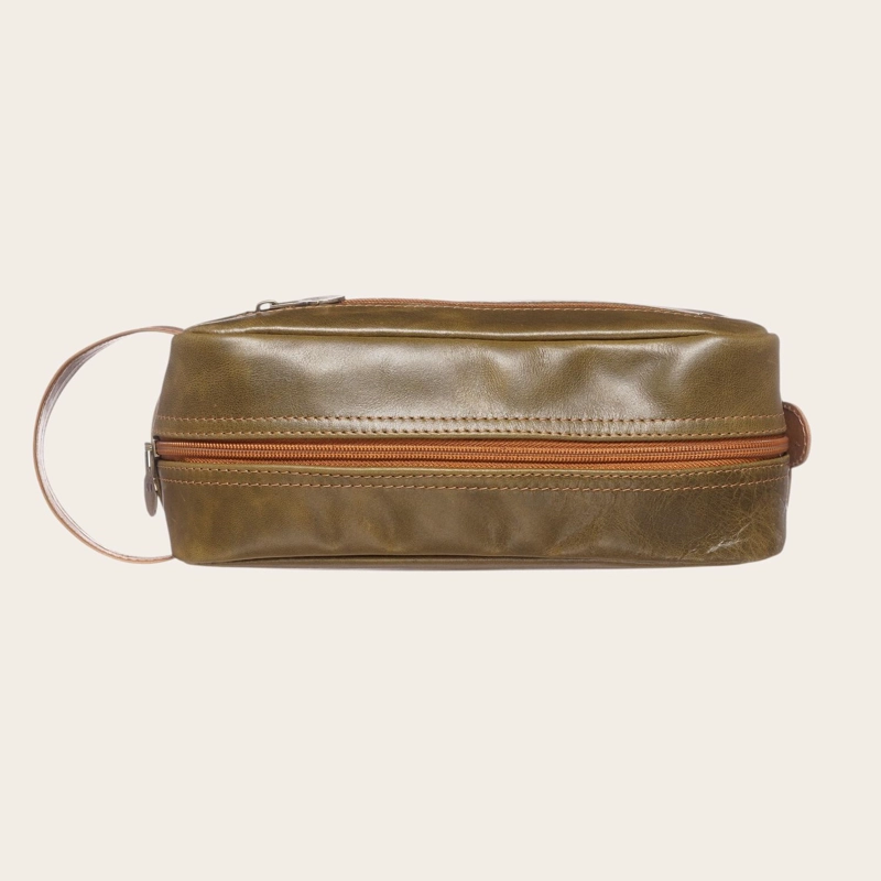 NECESER ESTUCHE DE CUERO UNISEX LOA OLKI - VERDE CON CARAMEL - 4