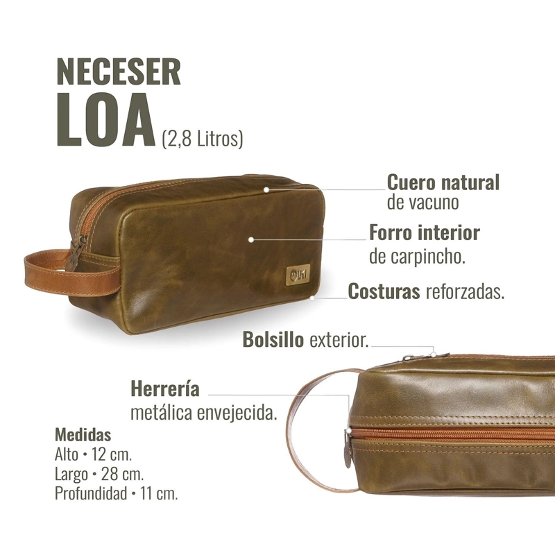 NECESER ESTUCHE DE CUERO UNISEX LOA OLKI - VERDE CON CARAMEL - 7