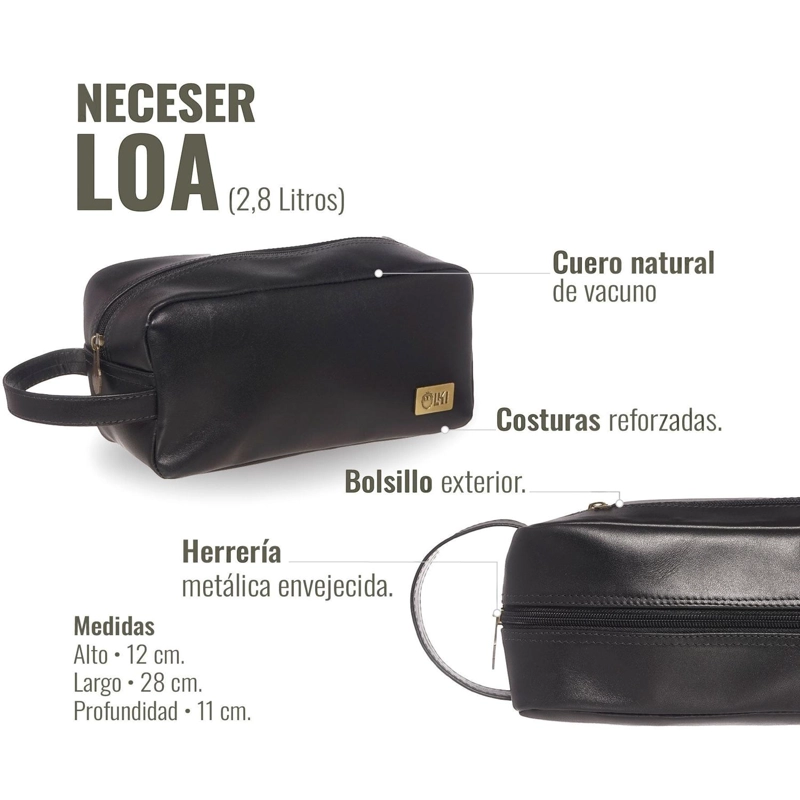 NECESER ESTUCHE DE CUERO UNISEX LOA OLKI - NEGRO - 7
