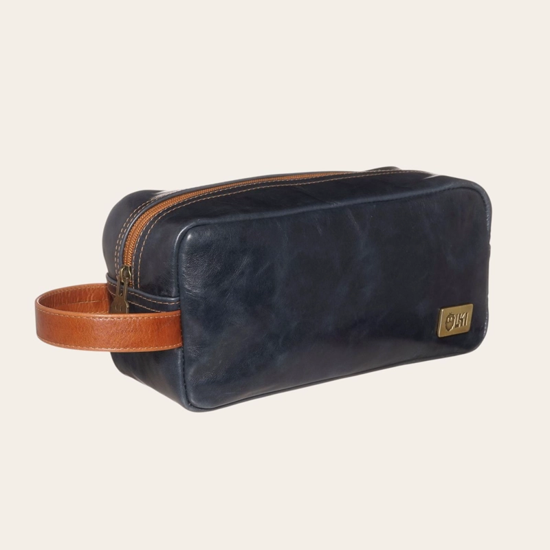 NECESER ESTUCHE DE CUERO UNISEX LOA OLKI - AZUL CON TOSTADO - 1