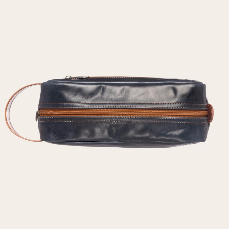 NECESER ESTUCHE DE CUERO UNISEX LOA OLKI - AZUL CON TOSTADO - 4