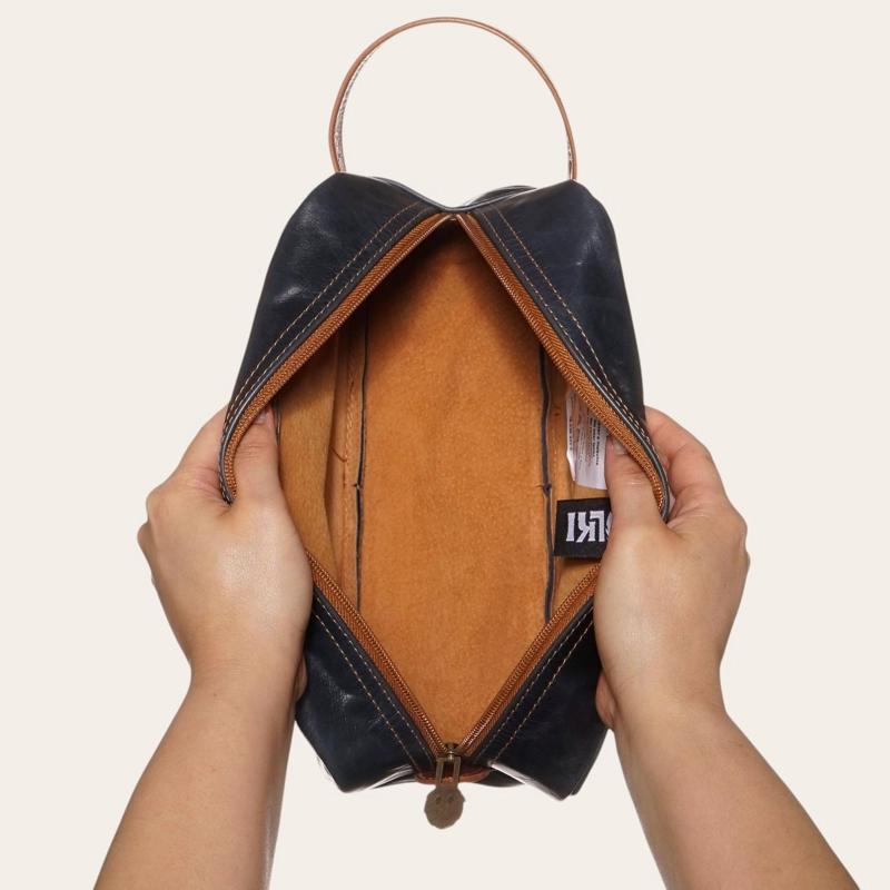 NECESER ESTUCHE DE CUERO UNISEX LOA OLKI - AZUL CON TOSTADO - 5