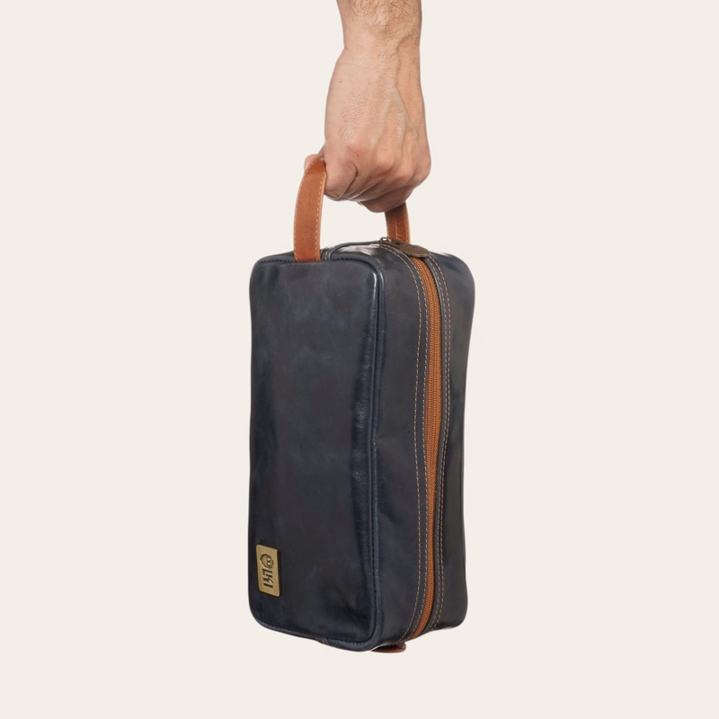 NECESER ESTUCHE DE CUERO UNISEX LOA OLKI - AZUL CON TOSTADO - 6