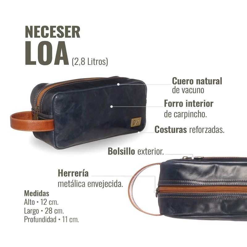 NECESER ESTUCHE DE CUERO UNISEX LOA OLKI - AZUL CON TOSTADO - 7