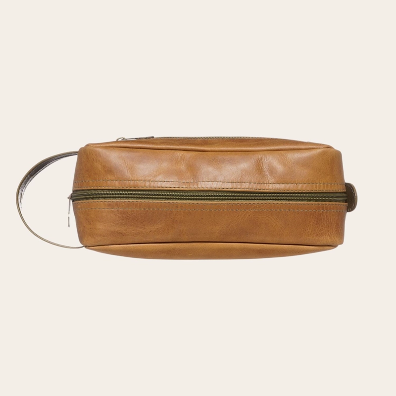NECESER ESTUCHE DE CUERO UNISEX LOA OLKI - CARAMEL CON VERDE - 4