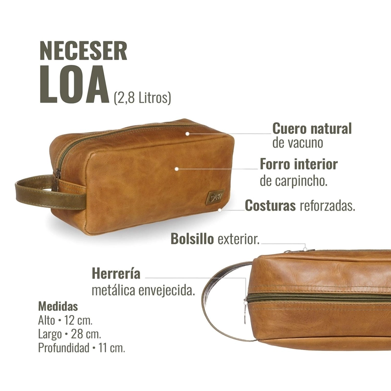 NECESER ESTUCHE DE CUERO UNISEX LOA OLKI - CARAMEL CON VERDE - 7