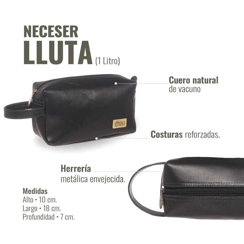 NECESER ESTUCHE DE CUERO NATURAL LLUTA OLKI - NEGRO - 7