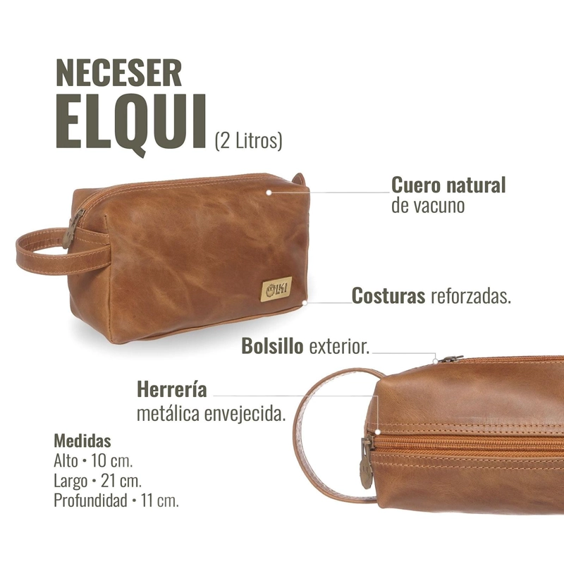 NECESER ESTUCHE DE CUERO GENUINO ELQUI OLKI - CAFE - 7
