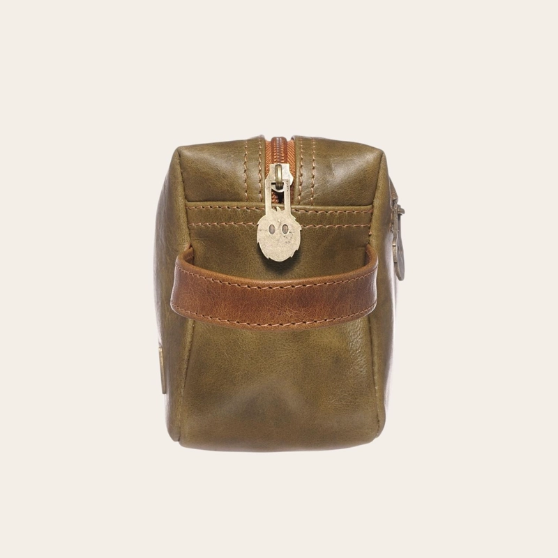 NECESER ESTUCHE DE CUERO GENUINO ELQUI OLKI - VERDE CON CARAMEL - 3