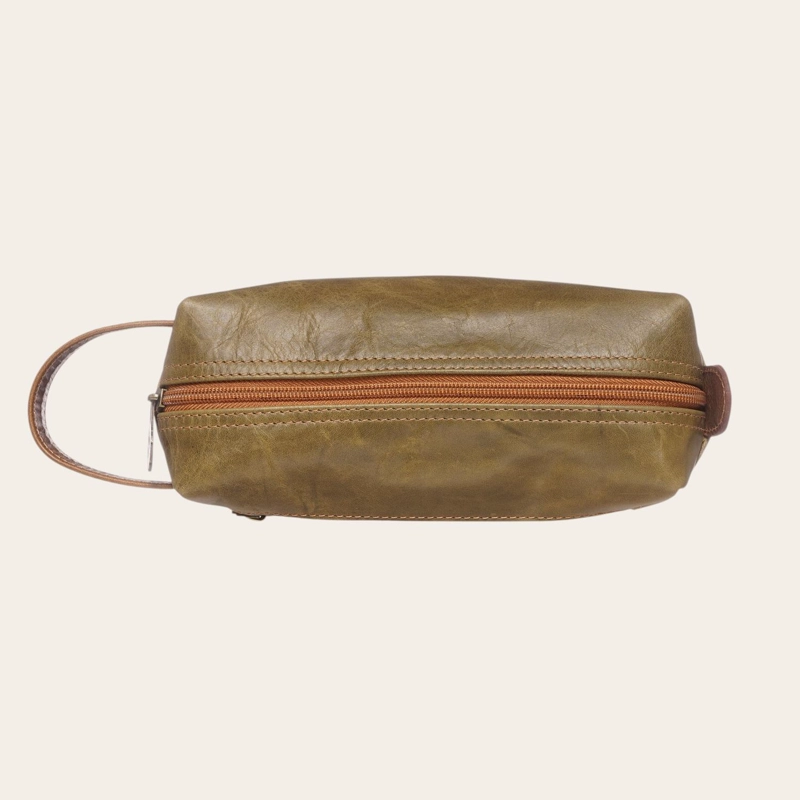 NECESER ESTUCHE DE CUERO GENUINO ELQUI OLKI - VERDE CON CARAMEL - 5