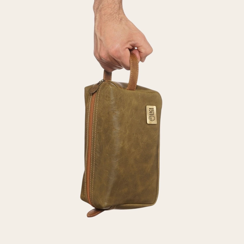 NECESER ESTUCHE DE CUERO GENUINO ELQUI OLKI - VERDE CON CARAMEL - 7
