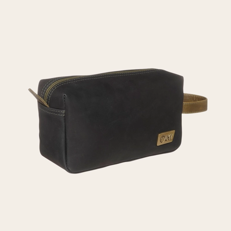 NECESER ESTUCHE DE CUERO GENUINO ELQUI OLKI - NEGRO CON VERDE - 1