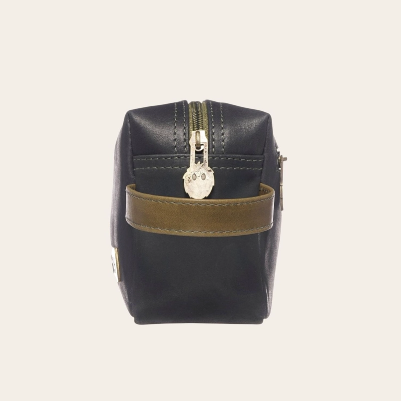 NECESER ESTUCHE DE CUERO GENUINO ELQUI OLKI - NEGRO CON VERDE - 3