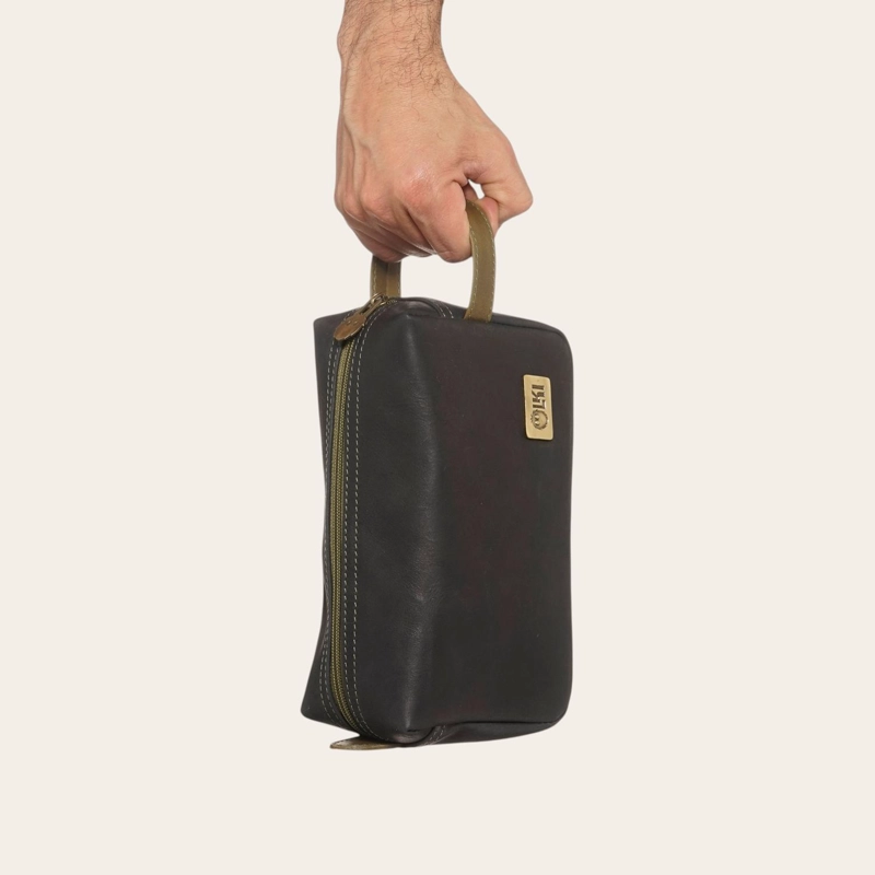 NECESER ESTUCHE DE CUERO GENUINO ELQUI OLKI - NEGRO CON VERDE - 7