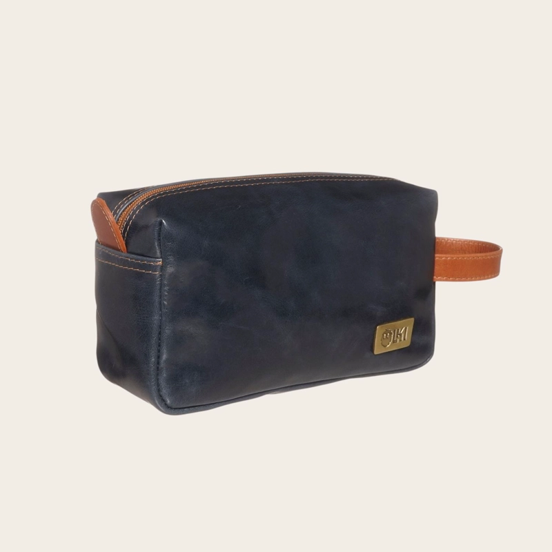 NECESER ESTUCHE DE CUERO GENUINO ELQUI OLKI - AZUL CON TOSTADO - 1