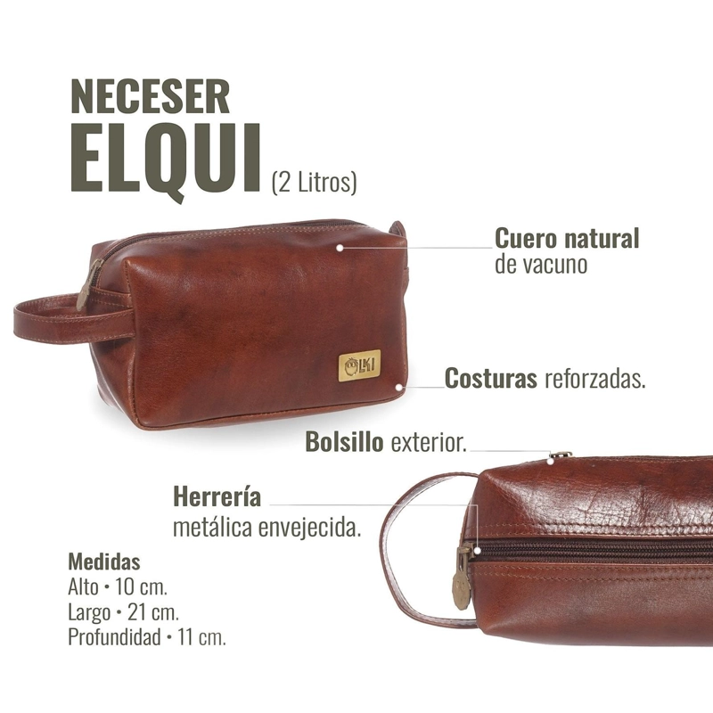 NECESER ESTUCHE DE CUERO GENUINO ELQUI OLKI - CASTAÑO - 8