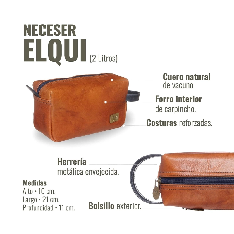 NECESER ESTUCHE DE CUERO GENUINO ELQUI OLKI - TOSTADO CON AZUL - 7